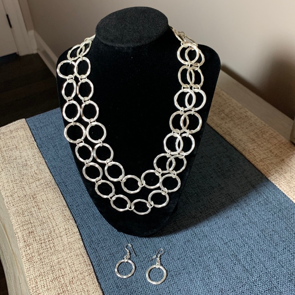 Silver Matte Necklace and Earrings Set